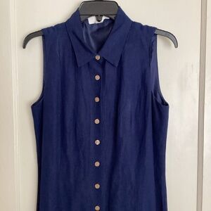 COLDWATER CREEK Linen Button-down Maxi Dress Navy, Sz 10